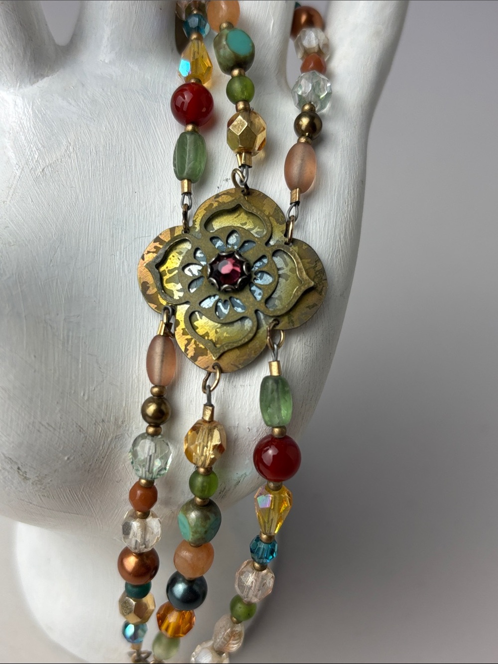 Vintage Holly Yashi Gem Multi Bead Niobium Sacred Geometry & Ruby Center Bracele - Picture 3 of 8